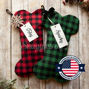 Plaid Dog Stocking - Personalized Plaid Dog Bone Stocking - Green Plaid Stocking - Dog Bone Christmas Stocking - Plaid Pet Stocking