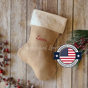 Sequin Embroidered Stocking - Personalized Burlap Christmas Stocking - Velvet Stocking - Sequin Stocking - Burlap and Ivory Sequin Stocking