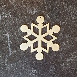 Snowflake Wood Cutout - Laser Cut Unfinished Wood Cutout - 4&quot; tall - With Hole