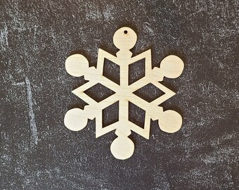 Laser Cut Snowflake Wood Cutout - 4" Unfinished Wood Ornament