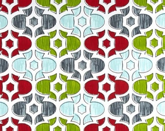 SALE - Premier Prints Evan - 1 yard - Home Decor / Aqua Blue, Red, Green, Grey Fabric / Christmas Fabric / Holiday Fabric