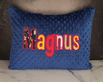 Blue Personalized Name Pillow - Monogrammed Pillow - Applique Name Pillow - Pillow for Boys - Red, Blue, Yellow, and Green Pillow
