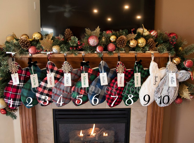 Buffalo Plaid Cat Stockings Check Pet Stockings Red and Green Cat Christmas Stocking Red Plaid Stocking Green Plaid Stocking image 5