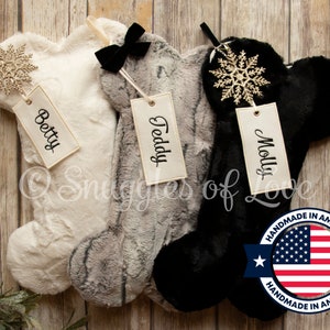 Fur Dog Stockings Personalized Fur Dog Christmas Stockings Fur Dog Bone Stockings Cream Fur Stocking, Grey Fur Stocking, Black Fur image 1