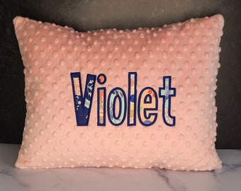 Pink Personalized Pillow - Applique Name Pillow - Pillow for Girls - Pink, Navy, and Aqua Pillow