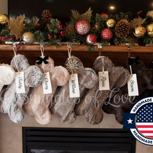 Dog Christmas Stockings - Fur Dog Stockings, Personalized Dog Stockings, Embroidered Dog Christmas Stockings, Bone Shaped Stocking for Dogs
