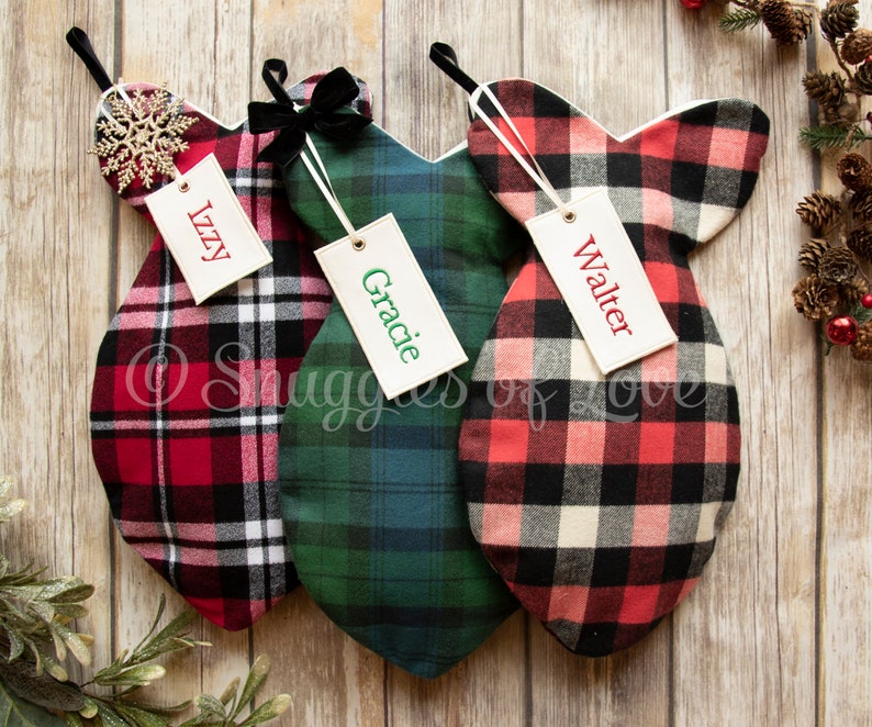 Buffalo Plaid Cat Stockings Check Pet Stockings Red and Green Cat Christmas Stocking Red Plaid Stocking Green Plaid Stocking image 3
