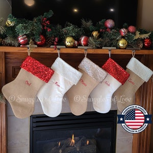 Sequin Christmas Stockings - Personalized Burlap, Velvet, and Sequin Stocking - Sequin Stockings - Velvet Christmas Stocking