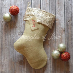 Personalized Burlap Stockings Monogrammed Stockings Burlap Christmas Stockings Sparkle Sequin Stockings Burlap Sequin Stockings image 3