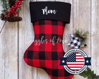 Personalized Buffalo Check Stocking - Buffalo Plaid Christmas Stocking - Red and Black Plaid Stocking - Farmhouse Stocking - Family Stocking