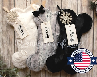 Fur Dog Bone Stocking: Personalized Plush Christmas Stocking with Name Tag