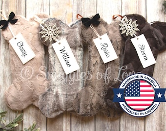 Personalized Fur Pet Christmas Stocking: Dog Bone Stocking with Embroidered Name Tag