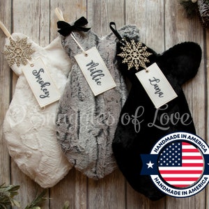Fur Cat Stockings - Personalized Cat Christmas Stockings - Ivory Fur Cat Stocking - Grey Fur Cat Stocking - Brown Fur Cat Stocking