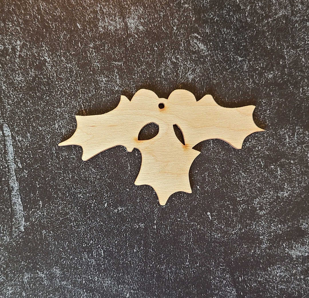 Holly Wood Cutout Laser Cut Unfinished Wood Cutout 4 Wide With Hole Etsy
