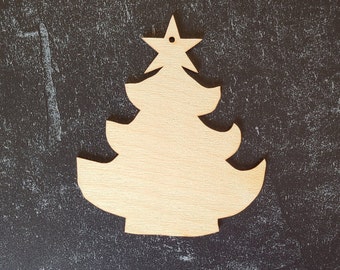 Laser Cut Christmas Tree Wood Cutout: 4" Unfinished Ornament