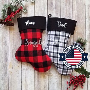 Plaid Christmas Stockings - Personalized Christmas Stockings - Red and Black Plaid Stockings - Farmhouse Stockings - Red Flannel Stocking