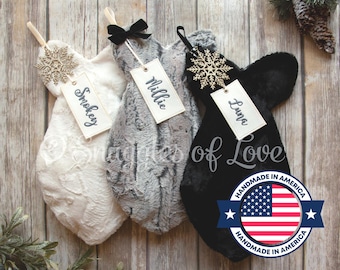 Personalized Fur Cat Christmas Stocking: Handmade Fish-Shaped Design in Your Choice of Colors