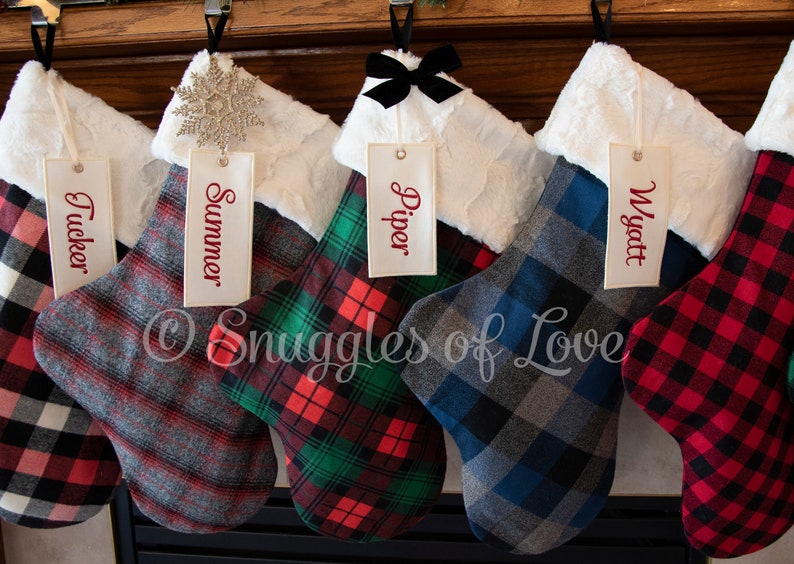 Personalized Christmas Stocking Tag Add a Stocking Tag Monogrammed Stocking Tags Ivory Tag with your choice of font and thread color image 5