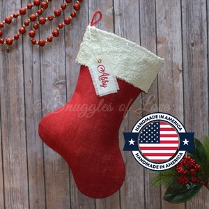 Red Sequin Stocking - Red and Ivory Sequin Christmas Stocking - PERSONALIZED Red Burlap Sequin Stocking - Sparkle Stocking