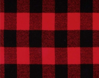 SALE - Kaufman Mammoth Flannel Buffalo Plaid Medium Red, Red & Black Buffalo Plaid, Fabric by the Yard