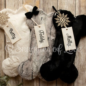 Pet Stockings, Personalized Pet Christmas Stockings, Fur Dog Stockings, Fur Bone Stocking, Ivory Fur, Grey Fur, Brown Fur, Black Fur image 2