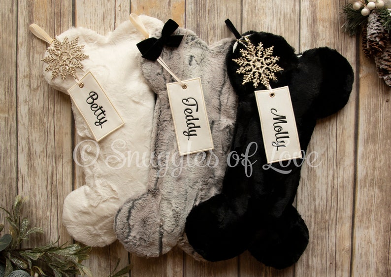 Pet Stockings, Personalized Pet Christmas Stockings, Fur Dog Stockings, Fur Bone Stocking, Ivory Fur, Grey Fur, Brown Fur, Black Fur image 2