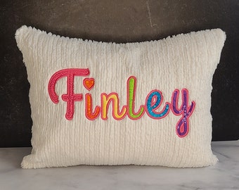 Rainbow Name Pillow - Personalized Pillow - Applique Name Pillow - Neon Throw Pillow with Embroidered Name