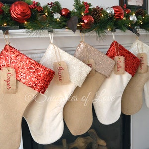 Personalized Burlap Stockings Monogrammed Stockings Burlap Christmas Stockings Sparkle Sequin Stockings Burlap Sequin Stockings image 6