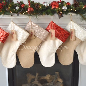 Personalized Burlap Stockings Monogrammed Stockings Burlap Christmas Stockings Sparkle Sequin Stockings Burlap Sequin Stockings image 7