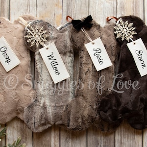 Fur Dog Stockings Personalized Fur Dog Christmas Stockings Fur Dog Bone Stockings Cream Fur Stocking, Grey Fur Stocking, Black Fur image 2