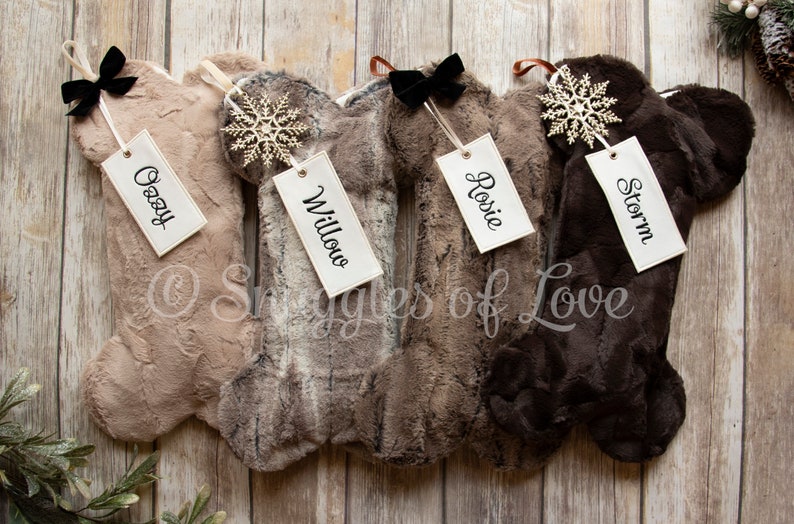 Fur Dog Stockings Personalized Fur Dog Christmas Stockings Fur Dog Bone Stockings Cream Fur Stocking, Grey Fur Stocking, Black Fur image 2