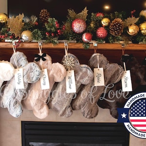 Personalized Fur Dog Christmas Stocking: Bone Shaped with Embroidered Name Tag