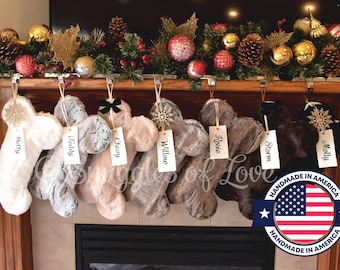 Personalized Fur Dog Christmas Stocking: Bone Shaped with Embroidered Name Tag