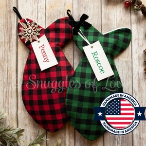Buffalo Plaid Cat Stockings Check Pet Stockings Red and Green Cat Christmas Stocking Red Plaid Stocking Green Plaid Stocking image 1