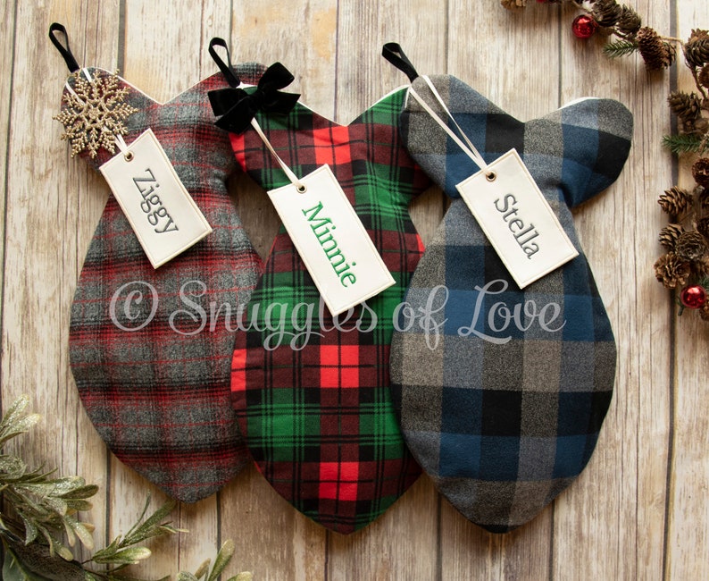 Buffalo Plaid Cat Stockings Check Pet Stockings Red and Green Cat Christmas Stocking Red Plaid Stocking Green Plaid Stocking image 4