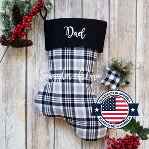 Black Plaid Christmas Stocking - Personalized Black and White Plaid Stocking - Black Check Stocking - Farmhouse Stocking - Plaid Stockings