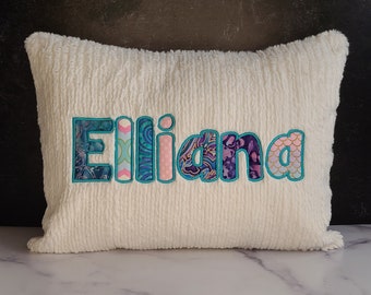 Applique Name Pillow - Personalized Pillow - Mermaid Colors, Purple, Aqua, and Pink Throw Pillow for Girls