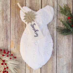 Elfenbein-Pelz-Katzenstrumpf - personalisierter Katzen-Weihnachtsstrumpf - Elfenbein-Pelz-Katzenstrumpf - Cremestrumpf