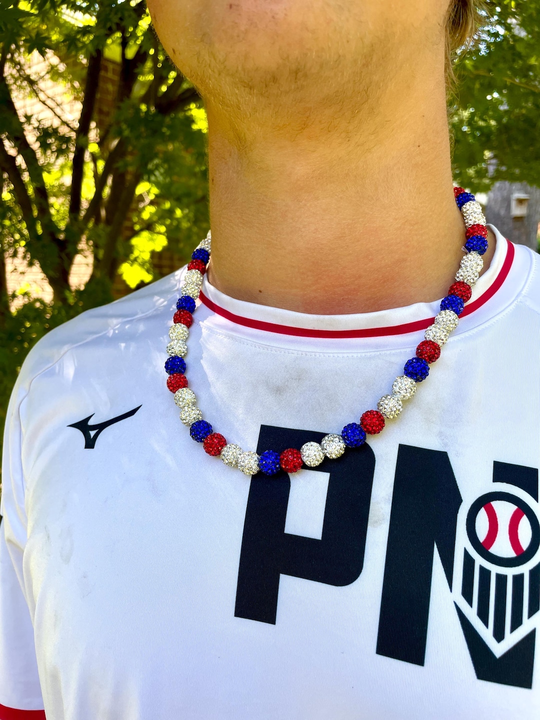ZZLAY Unisex Baseball Diamond Necklace – Rhinestone Beaded Chain Jewelry For Fans