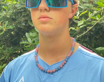 Baseball Rhinestone Necklace: Pink & Blue Bling Sports Jewelry
