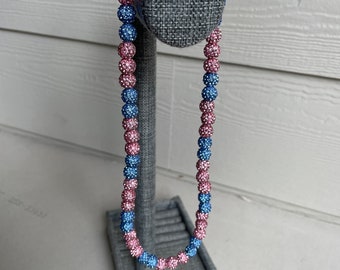 Baseball Rhinestone Necklace: Pink & Blue Sparkle Bling