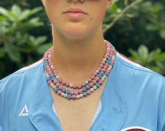 Baseball Rhinestone Necklace: Pink & Blue Bling Sports Jewelry
