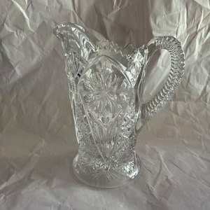 Vintage EAPG Pressed Imperial Glass Pitcher Clear La Rochelle Cosmos Mayflower #474 Collectible Cut Glass
