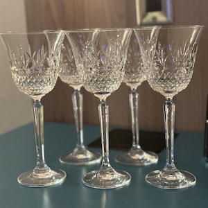 5 Mikasa Chatsworth Crystal Cut Long Stem Wine Glass / Discontinued / Vintage 83-93 / Hand Blown / TS 112