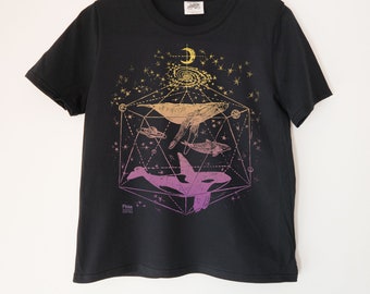 Galactic Whales Printed Ladies Crewneck Boxy T Shirt | 100% Organic Cotton Top | Made in BC