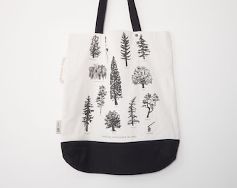 Tree Species on Organic Cotton Tote Bag, Made in Canada, Spruce Tree, Sitka, Oak Tree, Arbutus Tree, Hemlock, Cedar Tree, Ucluelet, Tofino