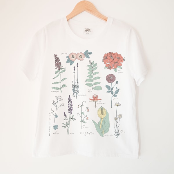 Botanicals Printed Ladies Crewneck Boxy T Shirt | 100% Organic Cotton Top | Made in BC