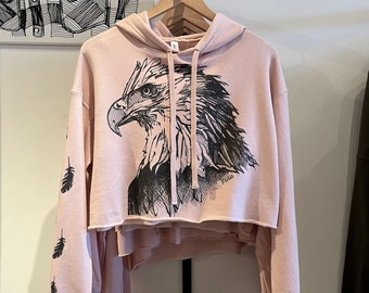 Eagle Head and Falling Feathers Crop Hoodie