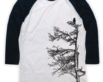 Spruce with Raven on Unisex Baseball T-Shirt