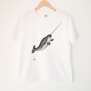 Gnarwhal Printed Ladies Crewneck Boxy T Shirt | 100% Organic Cotton Top | Made in BC